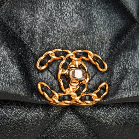 Chanel Maxi 19 Large Classic Two-Tone Chain Black Leather Flap Bag - Picture 10 of 13